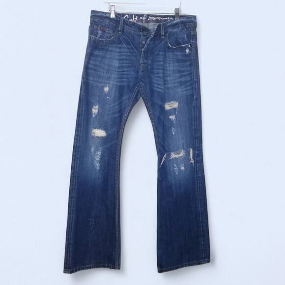CULT OF INDIVIDUALITY JEANS Trysten Bootcut Button Fly Distressed W36 L34 - Picture 1 of 11